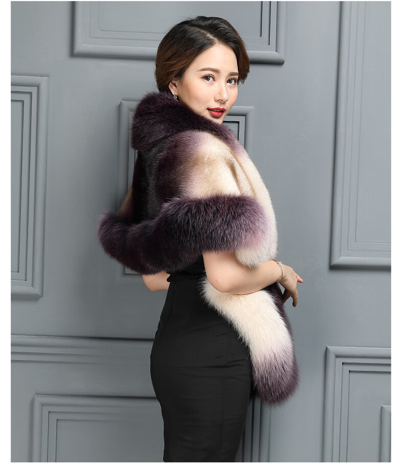 igh高定品牌女装海宁新款皮草披肩斗篷女整貂旗袍婚纱白色貂皮狐狸毛