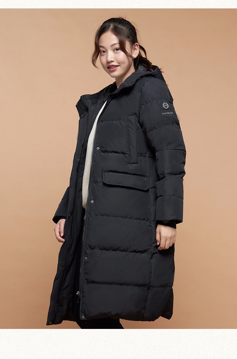 361度羽绒服女中长款冬季新款加厚保暖防风连帽运动羽绒衣外套女装灰