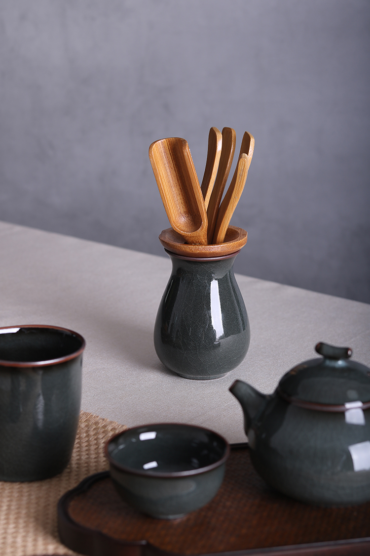 涵青堂龙泉茶道六君子青瓷功夫茶具零配件竹夹匙铁胎茶漏整套装中式