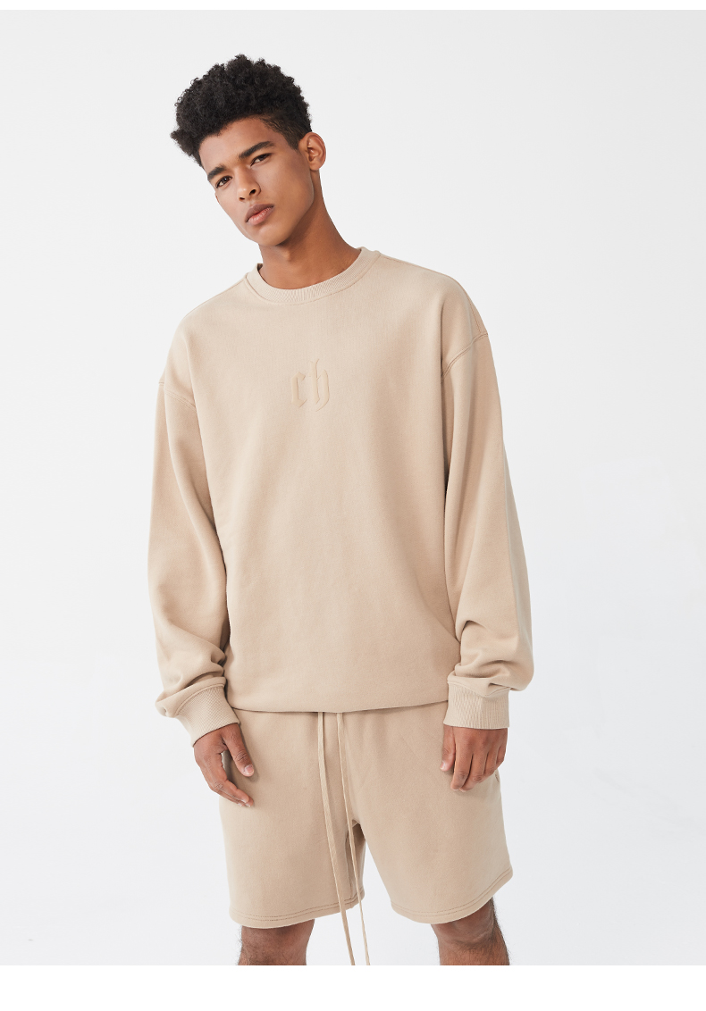 chinism2021ssch深褐色圆领卫衣套装美潮高街运动休闲短款一套深褐色