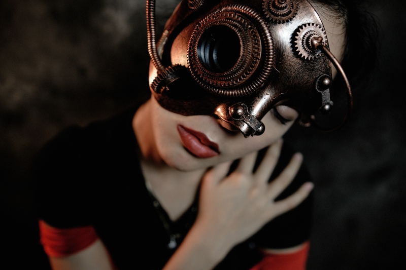 机械面具歌剧魅影朋克复古做旧半脸男士女士面具铆钉蒸汽年会款pu红23