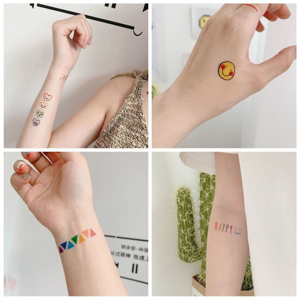 草本纹身贴防水ins风彩色卡通小图案少女心可爱童趣纹身贴女男逼真
