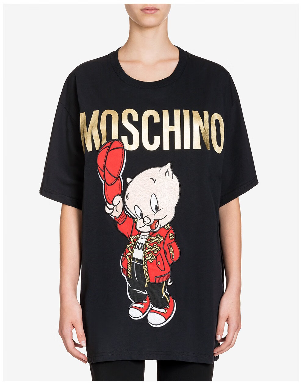 moschino莫斯奇诺女士刺绣图案棉质短袖t恤衫a0779104015551555黑色