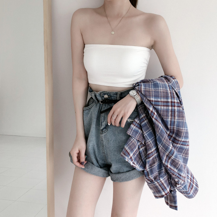 芭卡妍无肩带女抹胸打底上衣聚拢无钢圈薄款内搭白色均码