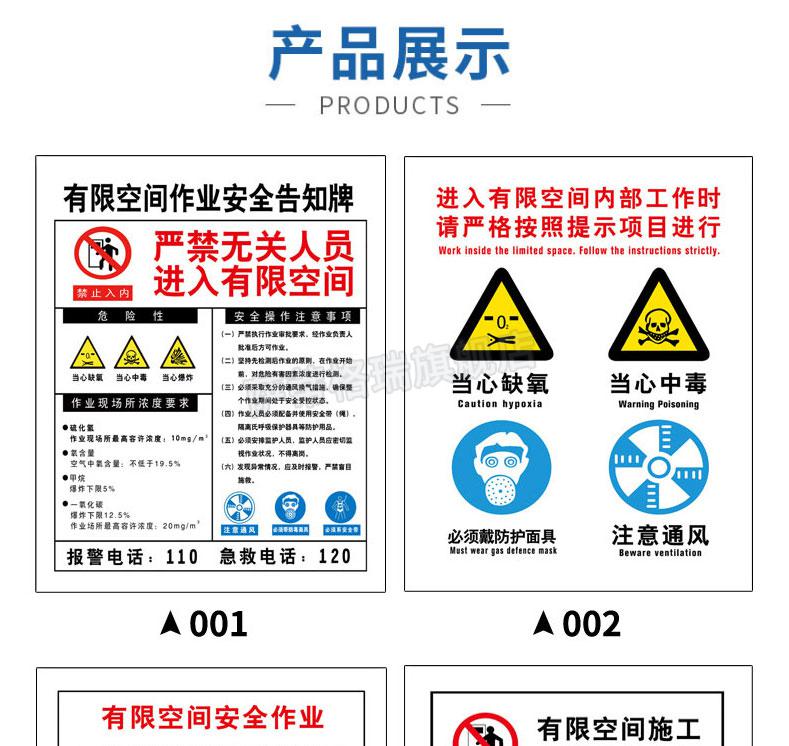 有限空間安全告知牌受限空間作業警示牌標識牌警示標誌職業危害告知卡