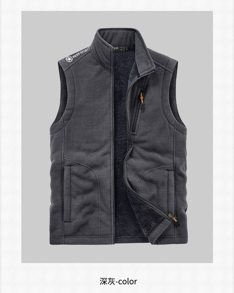 jeep秋冬抗寒男士马甲户外抓绒坎肩外套加厚加绒大码保暖背心马夹黑色