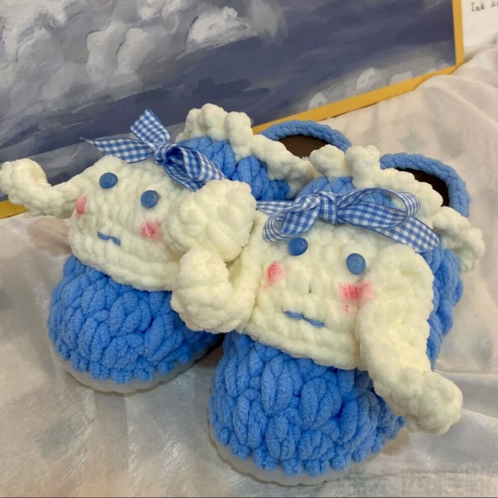 手工拖鞋送女友玉桂狗手工编织拖鞋diy勾毛线材料包泡芙花毛鞋自制钩