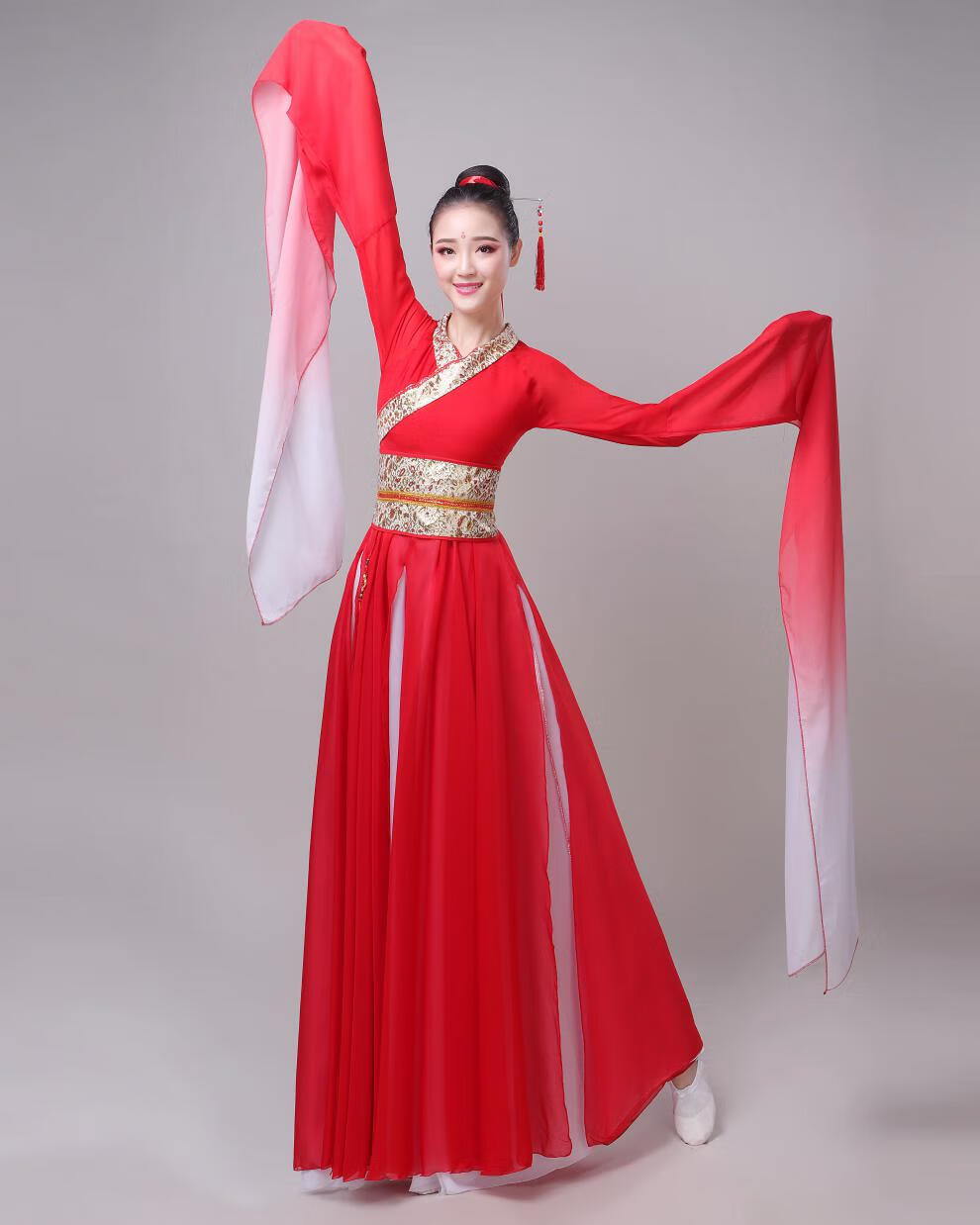 水袖舞蹈服惊鸿舞中国风甩袖服装女飘逸红昭愿汉服古典舞演出服红色