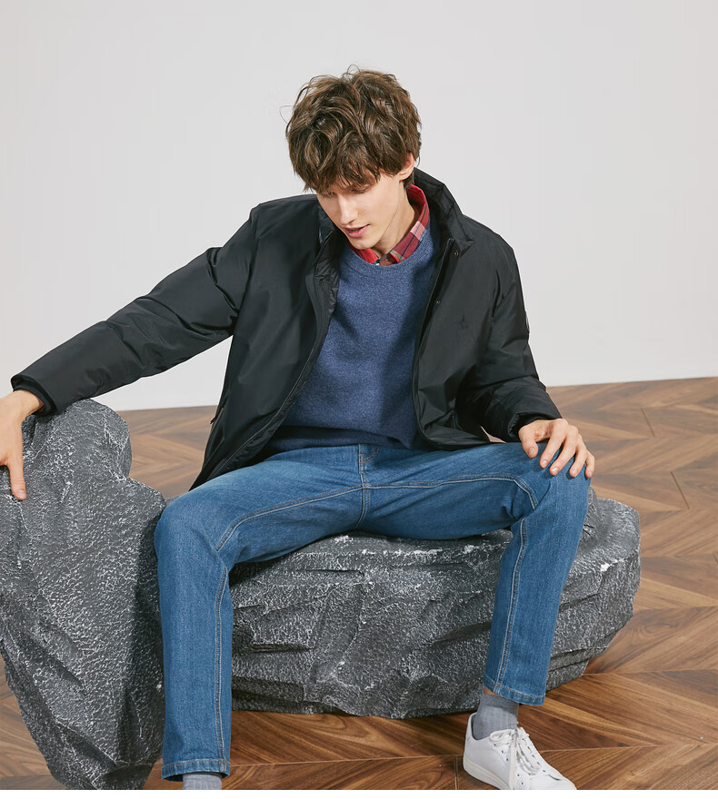 beanpole滨波冬季鹅绒服男士立领灰鹅绒拉链款羽绒外套轻商务 黑色