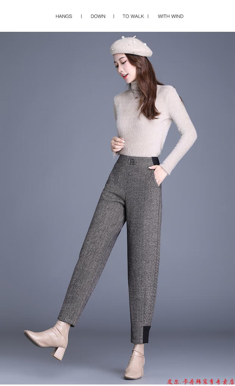 女秋冬冬2021年新款小个子高腰直筒烟管裤加厚休闲裤子轻薄保暖咖啡色