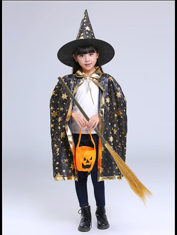 万圣节万圣节儿童服装男童女童披风女巫魔法师服饰道具cos套装演出服
