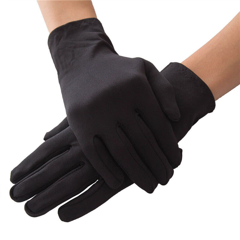 绒手套男女式弹力礼仪广场舞蹈保安防寒保暖黑白手套黑色弹力加绒五双