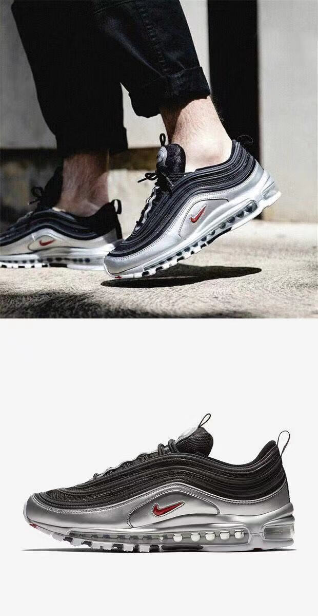 air max 97上海限定银白蓝3m反光耶稣圣水男女气垫跑步鞋 白子弹 36