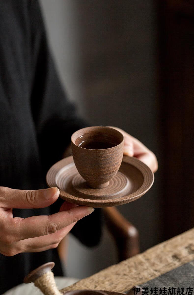 2022新款陶土茶杯手工粗陶茶杯斗笠陶瓷主人杯单个功夫小茶碗茶具茶盏