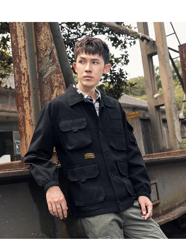 m65夹克飞行服男士春季多口袋纯色潮牌工装夹克宽松加肥加大码韩版