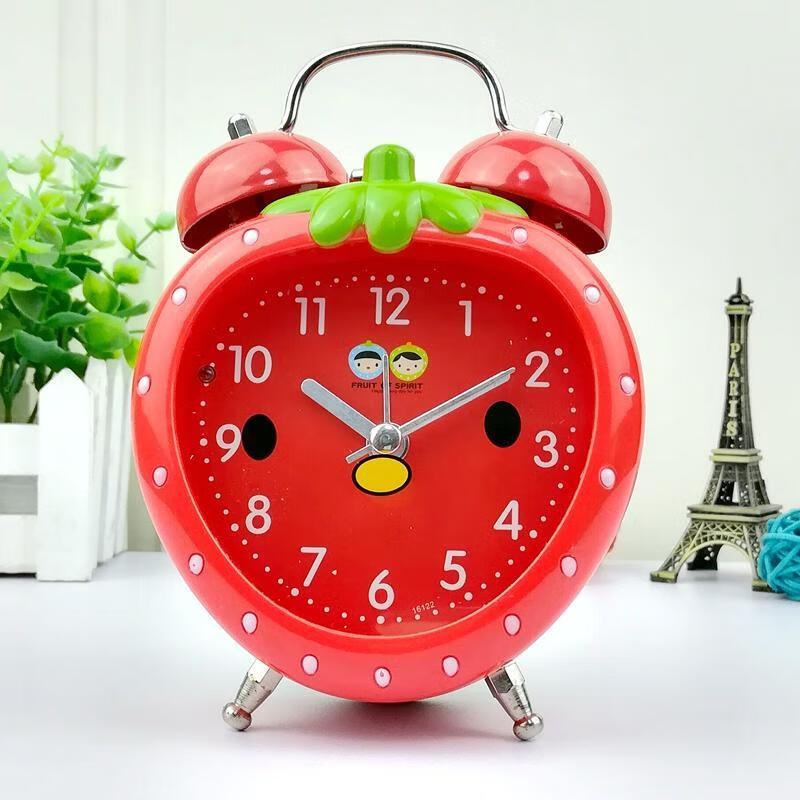 儿童创意红草莓小闹钟学生懒人闹钟简约可爱静音男女孩定时小闹 