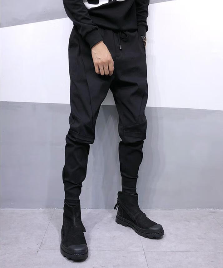 紧身黑色束脚工装裤男潮牌韩版潮流帅气小脚裤秋春男士哈伦长裤子860