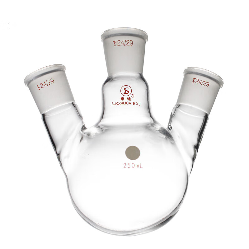 悦成 三口烧瓶蒸馏瓶50/100/500/1000ml斜三口玻璃烧瓶 500ml(19*19*