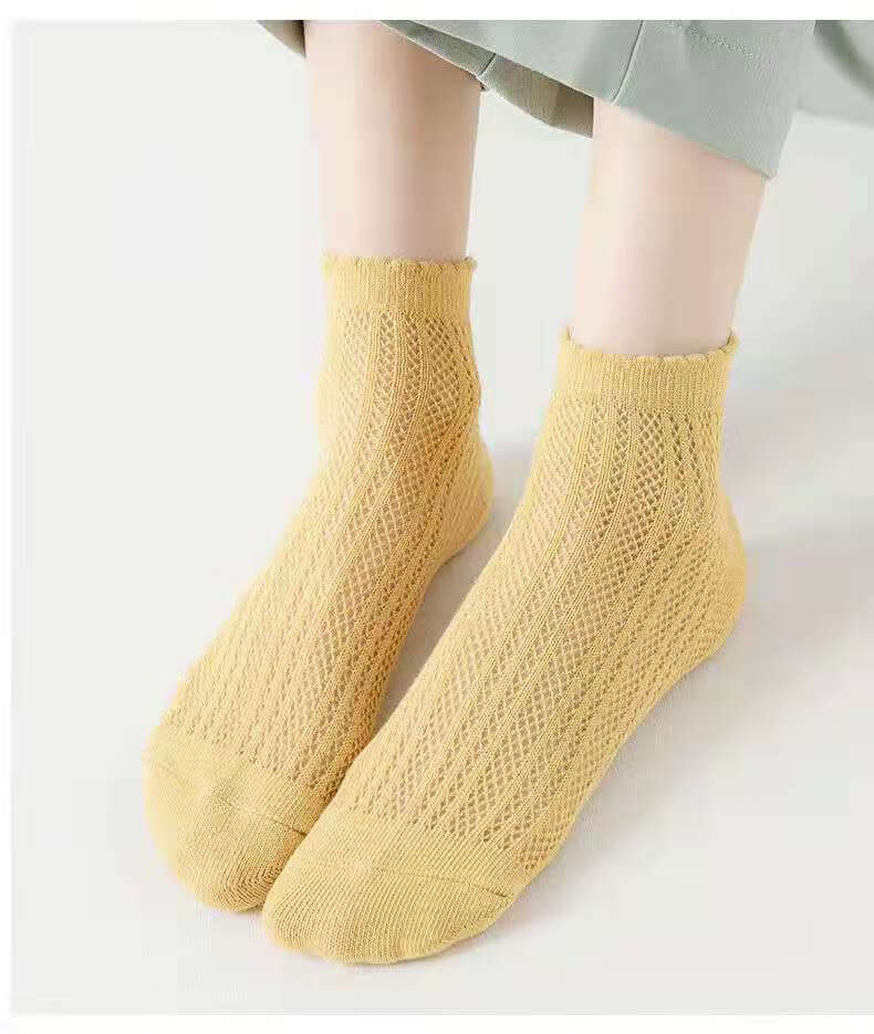 女士夏季袜子袜子女夏季薄款镂空网眼吸汗短袜浅口中筒潮日系船袜女