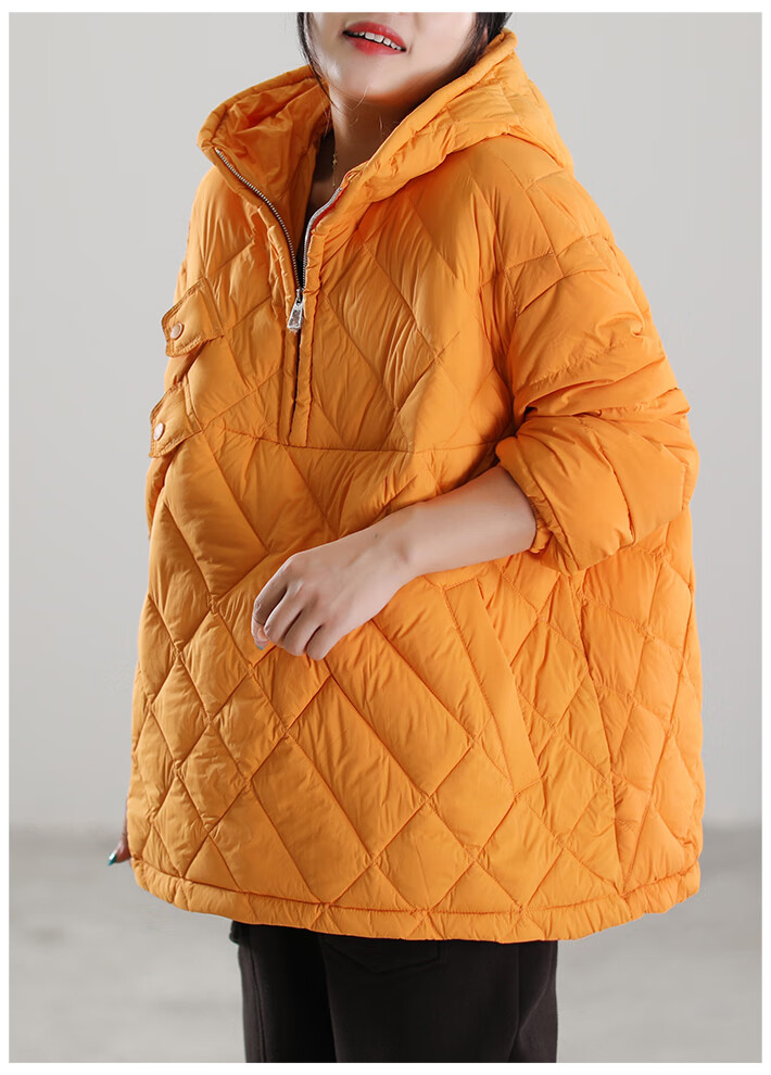 浙江嘉兴平湖九江羽绒服女生产基地冬装新款女优雅连帽半拉链套头90白