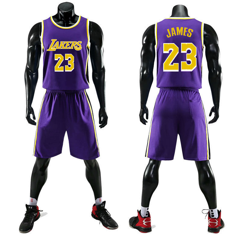 詹姆斯球衣nba球衣男女比赛球服黑曼巴湖人队23号t恤篮球服 6号假两件