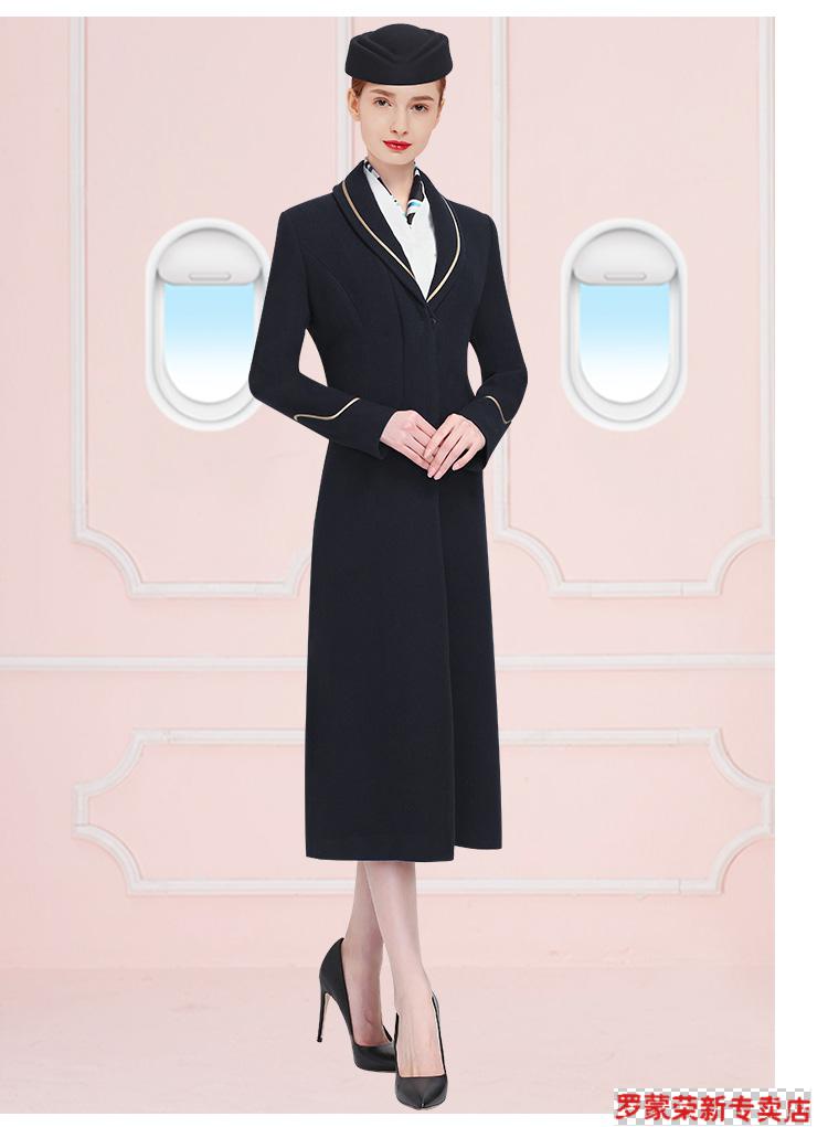女南航空姐制服长款秋冬季藏蓝色售楼部工作服羊毛大衣女黑藏蓝色s