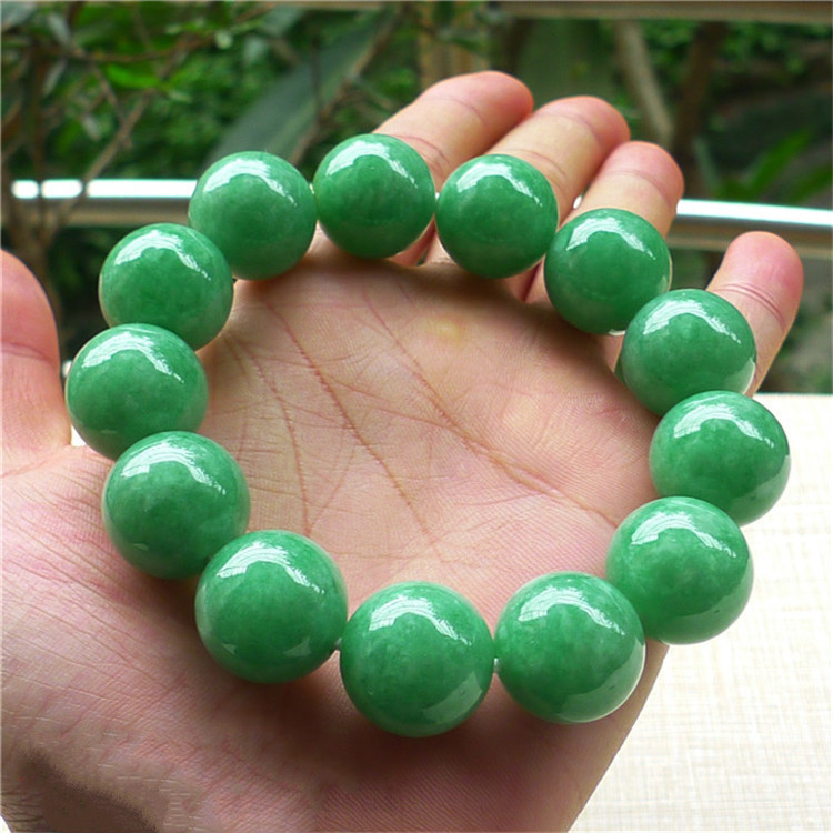 硕熙翡翠冰种豆绿手串男女款老坑满绿圆珠情侣款玉手链【图片 价格