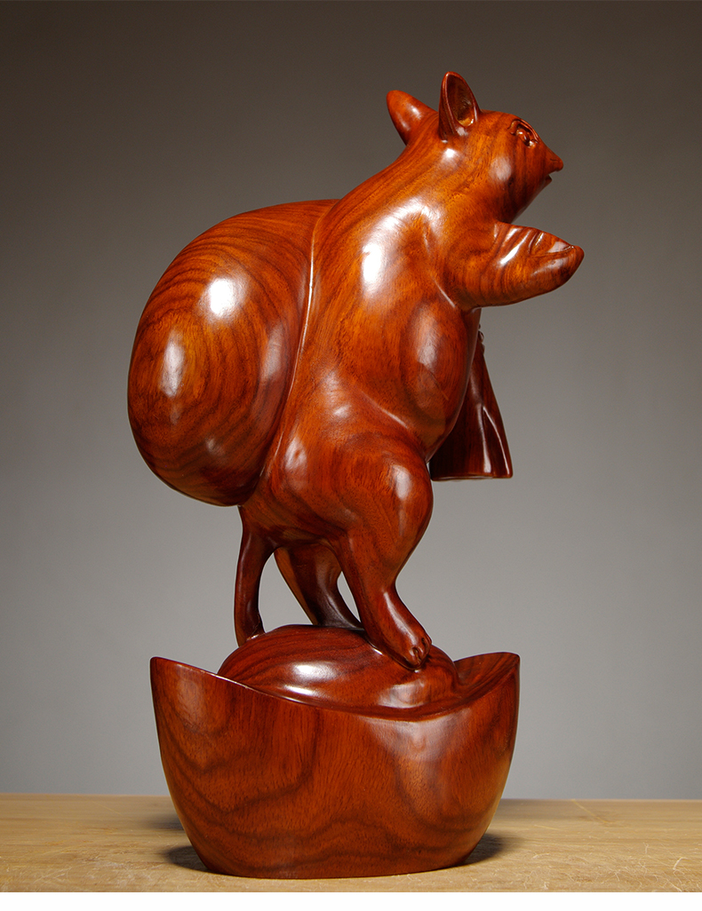 梵粟黄花梨木雕老鼠摆件招财风水生肖鼠实木雕刻工艺品客厅玄关装饰品