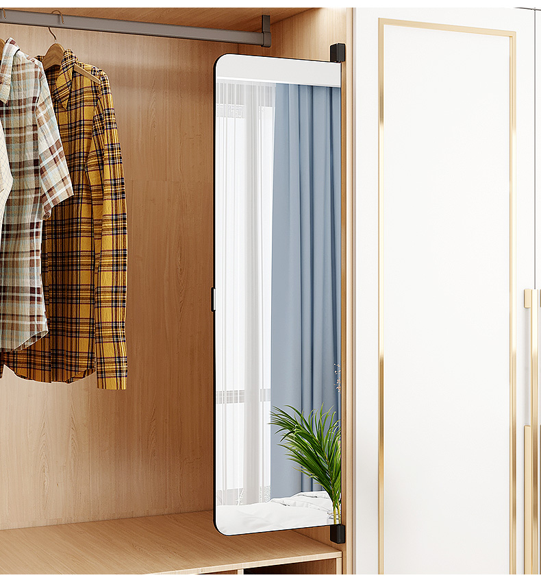 挂在衣柜门上的镜子平开门衣柜镜子内置推拉可旋转隐藏折叠穿衣镜内装