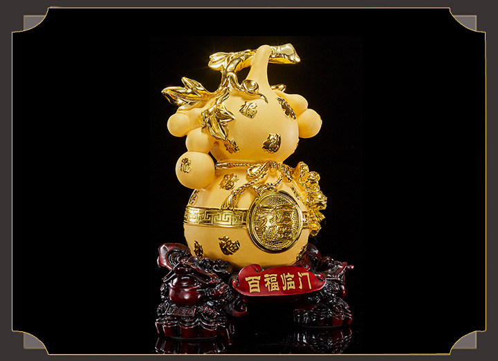 伽文厂家百福临门金蟾开业乔迁礼品树脂工艺品家居客厅葫芦摆件小号