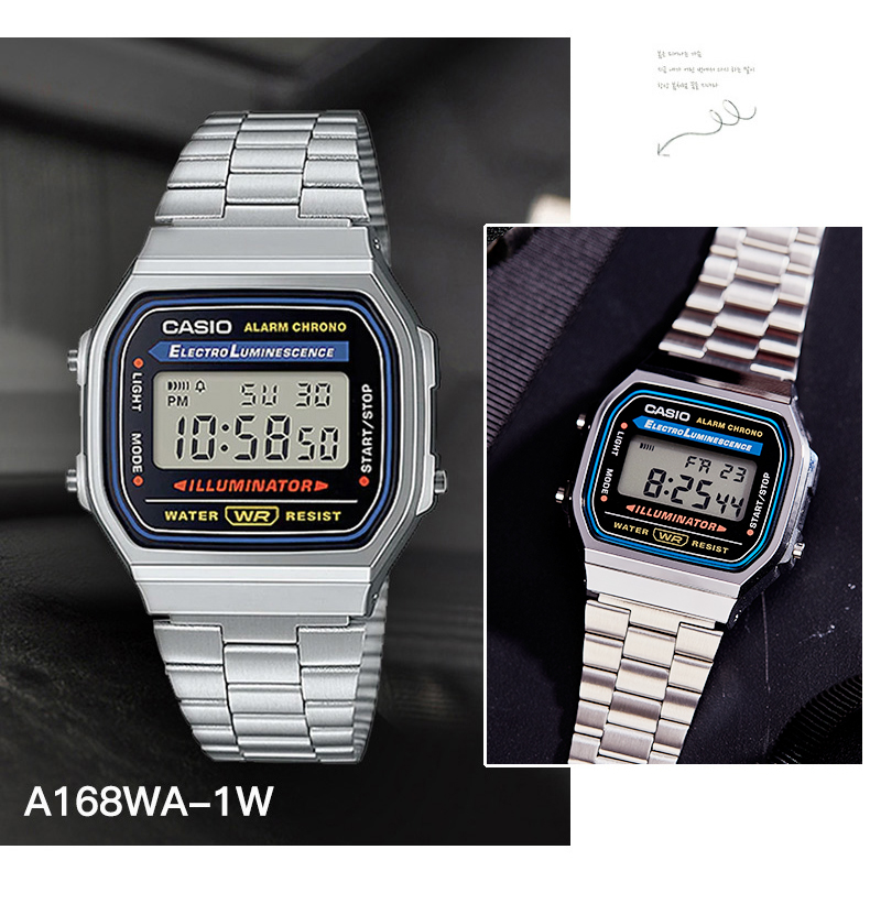卡西欧小金表casio复古小方块手表男女学生金属情侣表a168wa158a159w