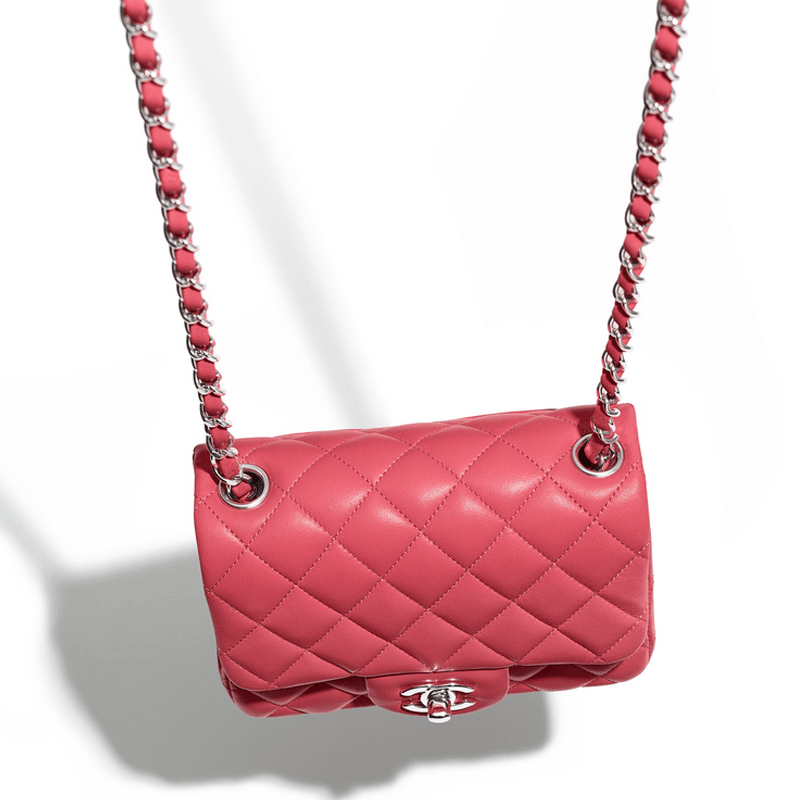 买手代购香奈儿chanel女包单肩包链条包羊皮革与银色金属粉红经典菱格