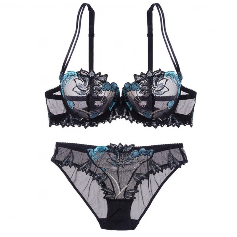 【舒适 高品质】厂家批发性感薄透明蕾丝无海绵双排扣内衣女文胸套装