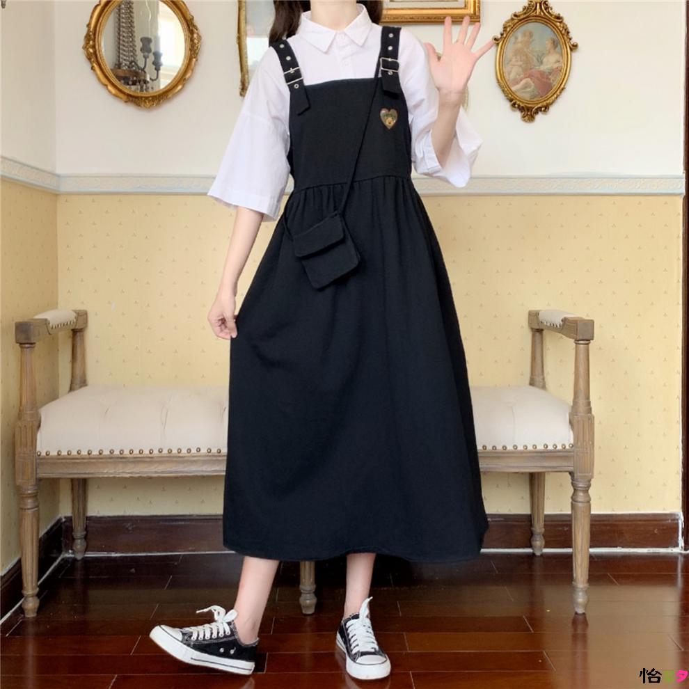 怡慕夕背带裙套装夏天高中生初中生女生裙子夏季学生中长裙韩版宽松