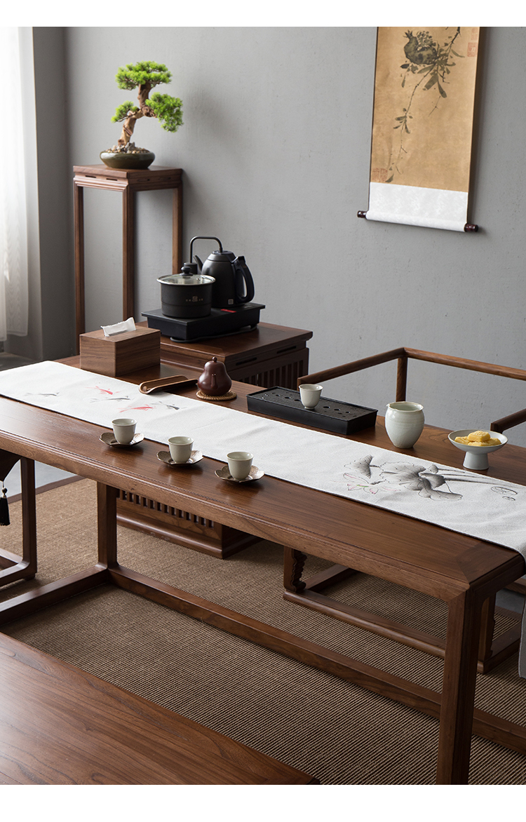 印青春 茶桌新中式禅意中式功夫茶台简约现代黑胡桃木实木茶桌椅组合