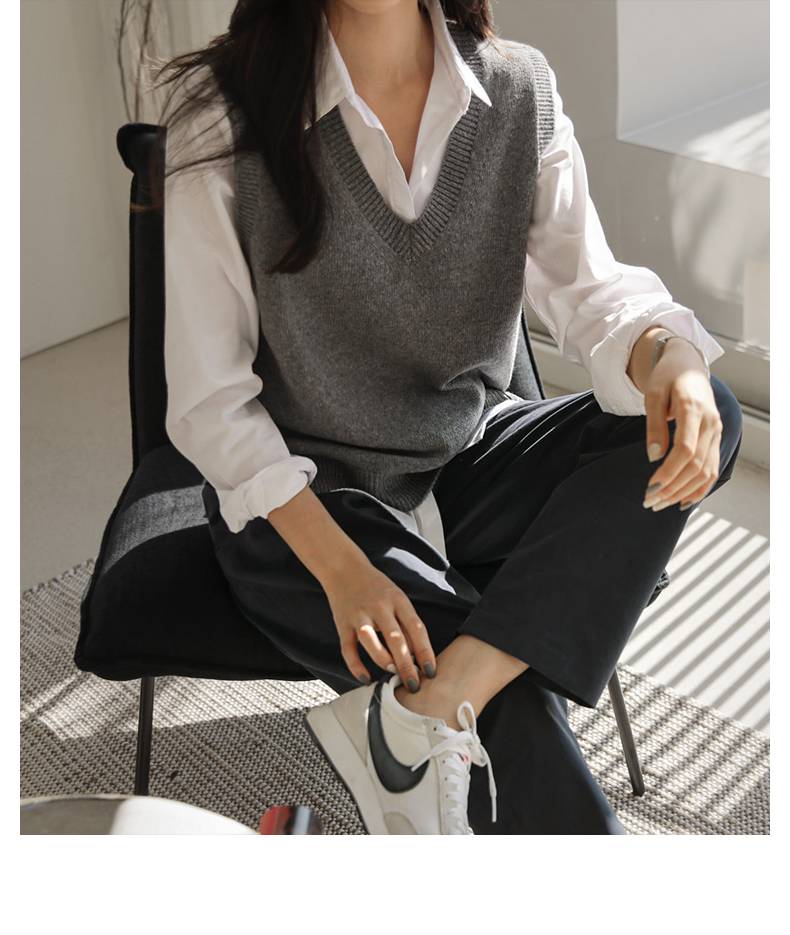 卡其色背心女宽松外穿秋冬百搭叠穿毛衣女士毛线马夹女式保暖针织马甲