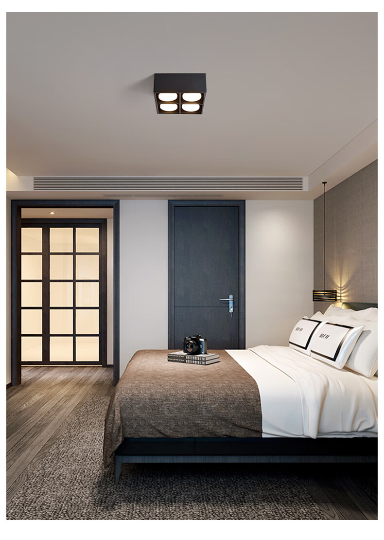 筒灯明装无主灯客厅照明方形盒子灯led格栅灯卧室双头斗胆灯白色2头