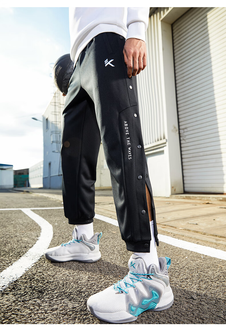 安踏排扣裤男裤2022春季新款运动裤篮球全开扣训练扯裤宽松束脚男士