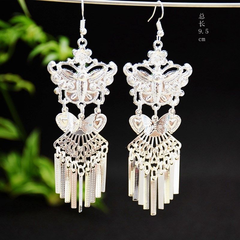 林越 苗族帽子项圈挂锁银饰头饰舞台装耳饰 项链细手镯苗银耳环 黑色