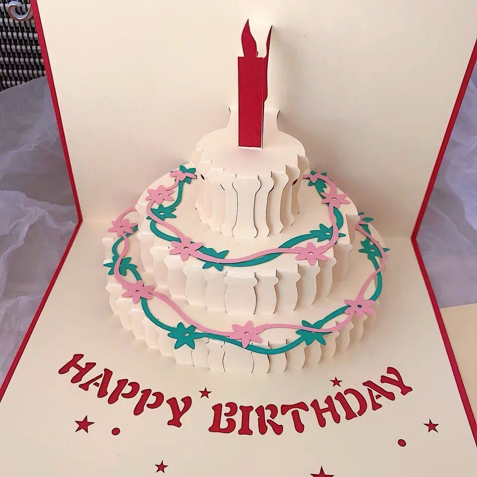 可爱生日礼物少女心生日蛋糕祝福贺卡折叠3d立体卡片生日立体贺卡红封