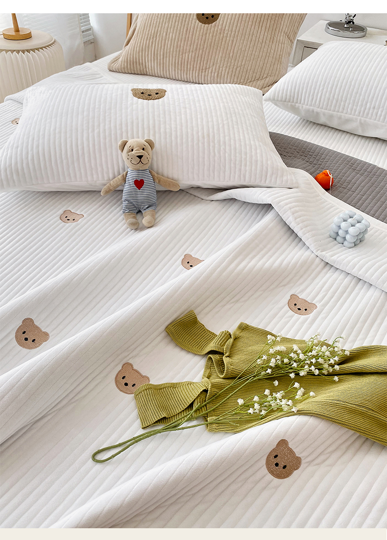 冬季床单加绒床盖单件冰岛绒贴布绣小熊纯色简约轻奢榻榻米罩大炕单多