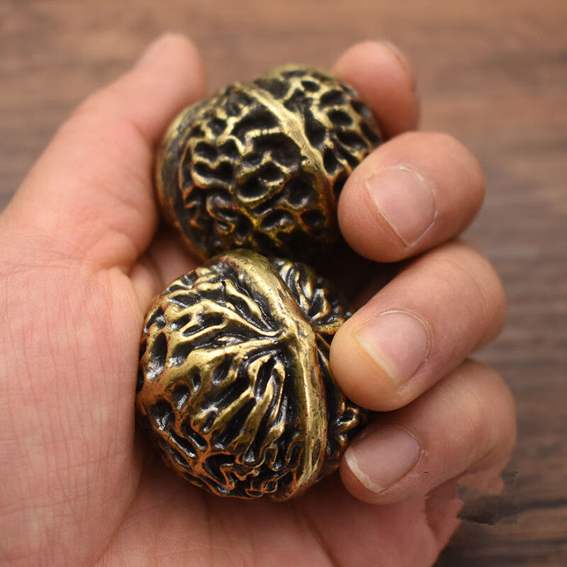 感恩节礼品黄铜实心核桃铜文玩核桃纯铜重量把玩核桃手把件小摆件长辈
