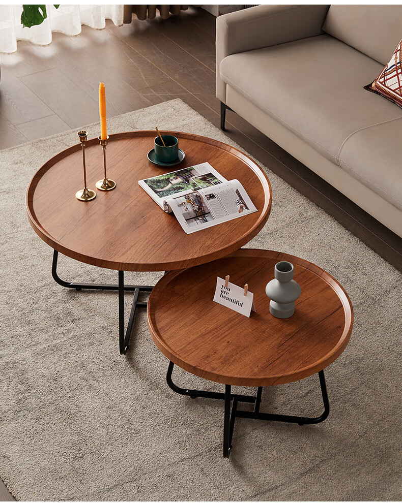 温丛轻奢客厅小户型茶几简约现代家用圆形小茶几民宿网红酒店创意圆桌