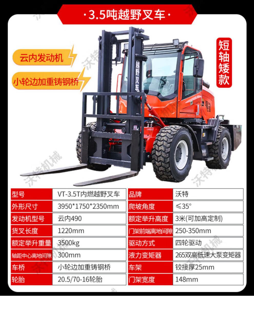 灿智越野叉车四驱3吨多功能5t6吨柴油版货叉一体式起重厂家内燃搬运车