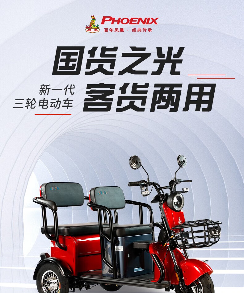凤凰(phoenix)电动三轮车小型电瓶车老年家用代步车接送孩子老人拉货