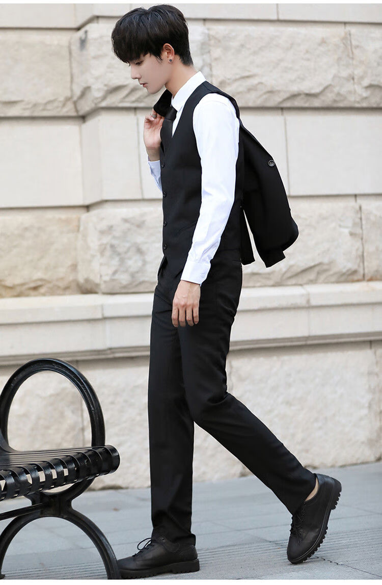 男士西服套装青少年韩版修身小西装三件套学生休闲西装结婚正装潮