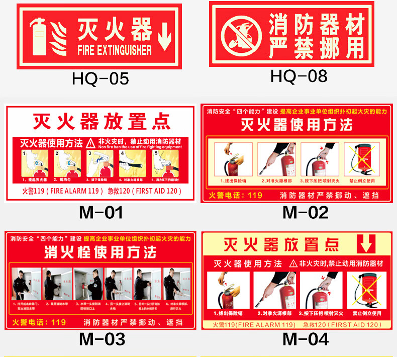 標誌牌滅火器放置點使用方法指示牌驗廠警示牌貼紙定做手動報警按鈕pp