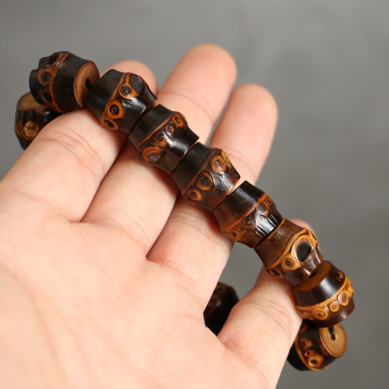 冰姿蔻精品天然老紫竹鞭手串文玩男女款实心金丝老玉竹手链竹制手持