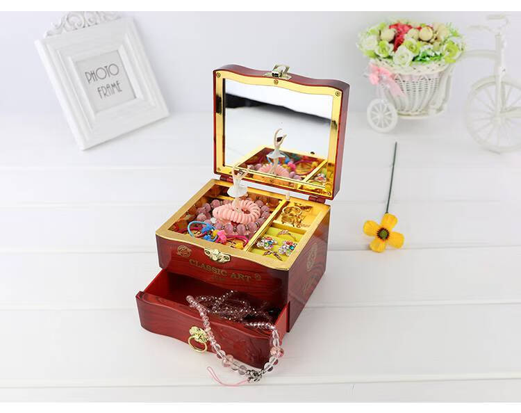 芭蕾女孩公主首饰盒女童儿童生日礼物水晶球乳白色致爱丽丝没有饰品