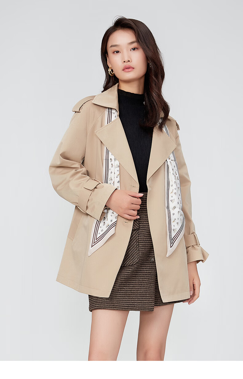 阿依莲风衣女小个子英伦风西装领薄款秋冬新款2021外套中长款 卡其 l